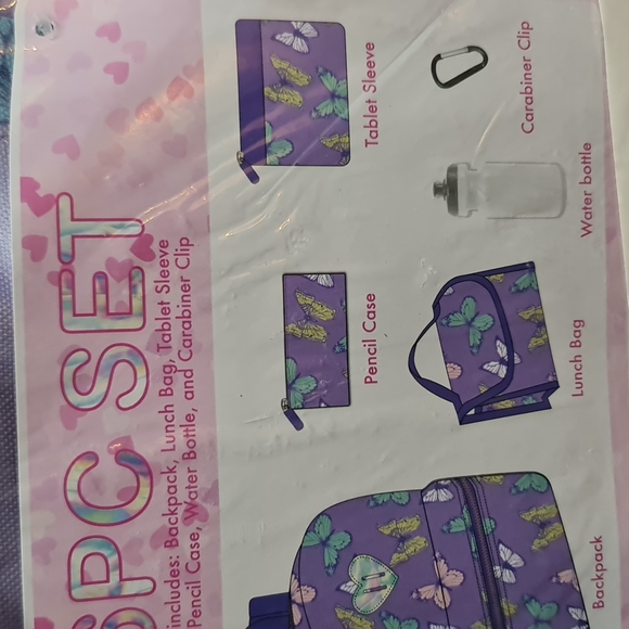 Girls Print Backpack 6-Piece Set NWTs - Picture 5 of 7